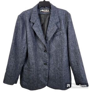 Vintage Eska Internationale Womens 2 Button Blue Wool Blazer Size 12